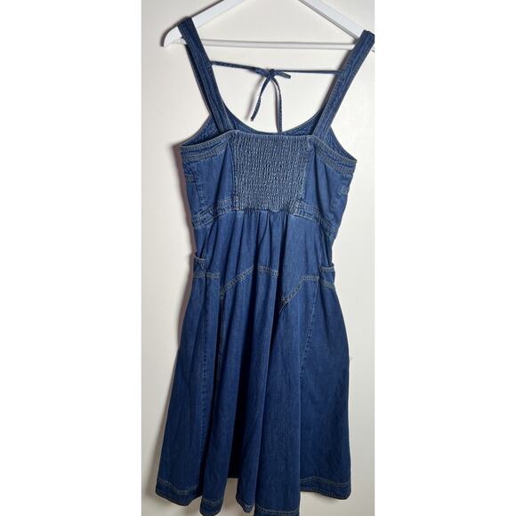 Pilcro Anthropologie Medium Button Front Denim Fit & Flare Smock Pinafore Dress - Picture 3 of 13